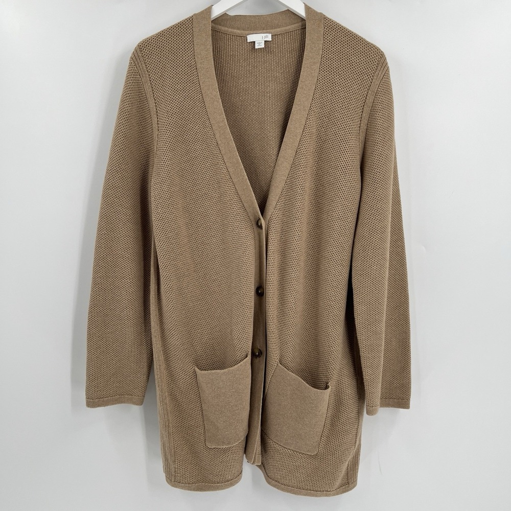 J. Jill Camel Chunky Cotton Long Cardigan Womens Size XLP Old Money Quiet Luxury